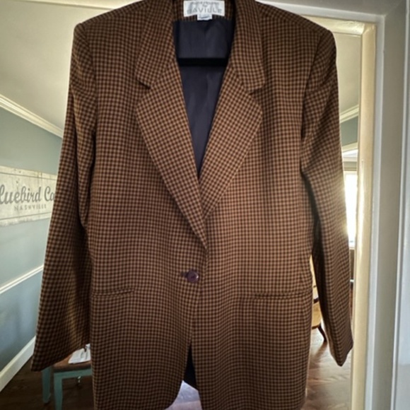 Rena Rowan for Saville Brown Check Blazer Vintage 90s - Picture 5 of 8